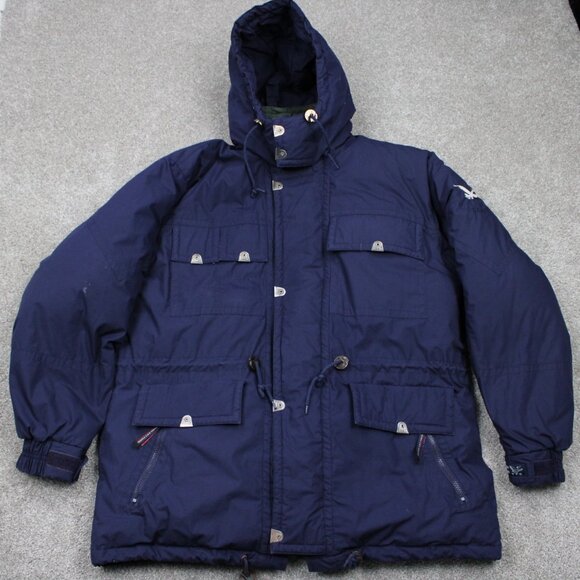 Vintage Triple Fat Goose Jacket Mens Large Blue Duck Down Parka Hip Hop 90s Y2K - Picture 1 of 16